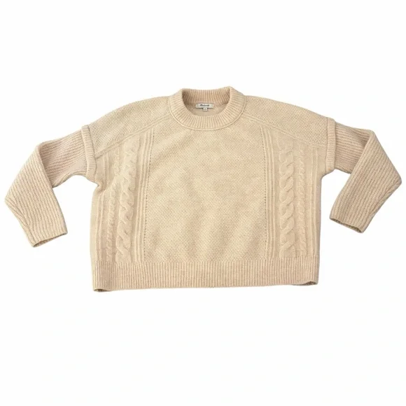 Madewell Cable Havener Pullover Sweater Boxy Beige Alpaca Wool Blend Size Medium - Picture 2 of 6